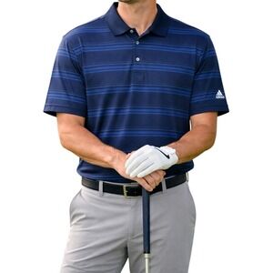 Adidas Golf Polo Men XXL Blue Striped Puremotion‎ Short Sleeve Shirt